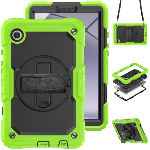 

For Samsung Galaxy Tab A9 Silicone + PC Tablet Case with Shoulder Strap(Yellow Green+Black)