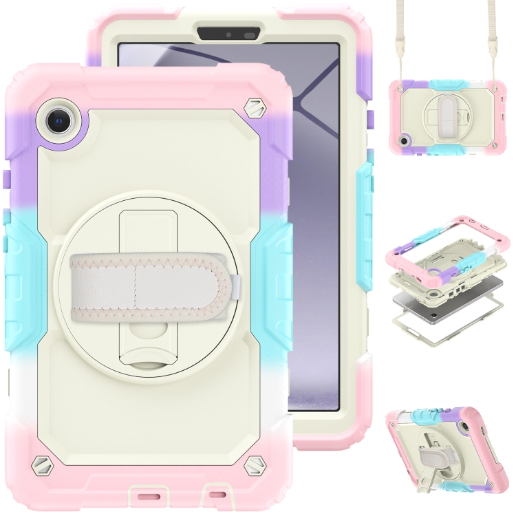 

For Samsung Galaxy Tab A9 Silicone + PC Tablet Case with Shoulder Strap(Camouflage Pink)