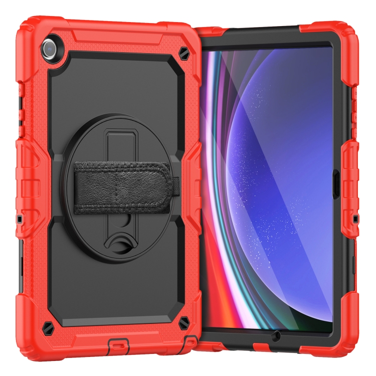 

For Samsung Galaxy Tab A9+ Silicone + PC Tablet Case with Shoulder Strap(Red)