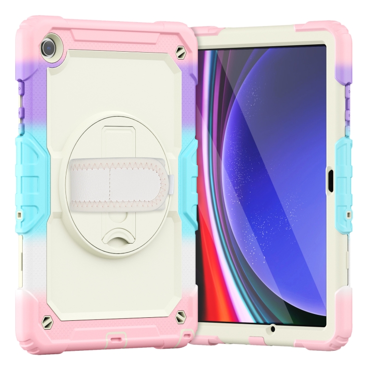 

For Samsung Galaxy Tab A9+ Silicone + PC Tablet Case with Shoulder Strap(Camouflage Pink)