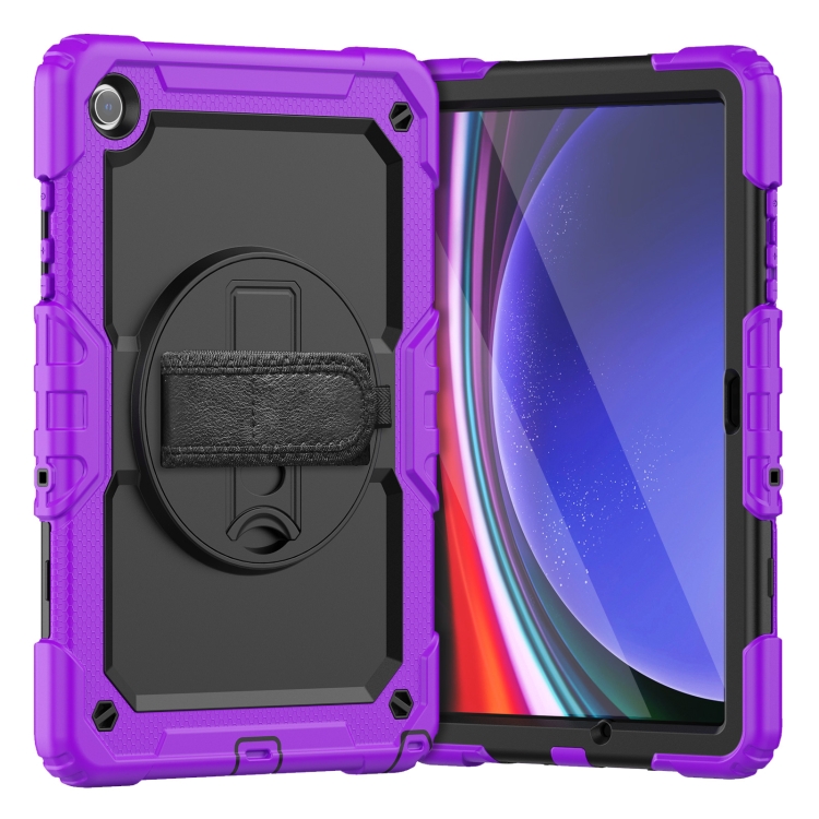 

For Samsung Galaxy Tab A9+ Silicone + PC Tablet Case with Shoulder Strap(Purple)