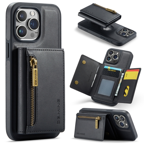 

For iPhone 15 Pro DG.MING M5 Series Zip RFID Multi Card Detachable Leather Phone Case(Black)