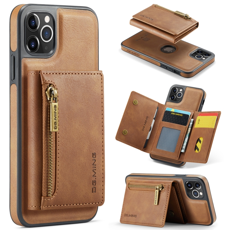 

For iPhone 11 Pro Max DG.MING M5 Series Zip RFID Multi Card Detachable Leather Phone Case(Brown)