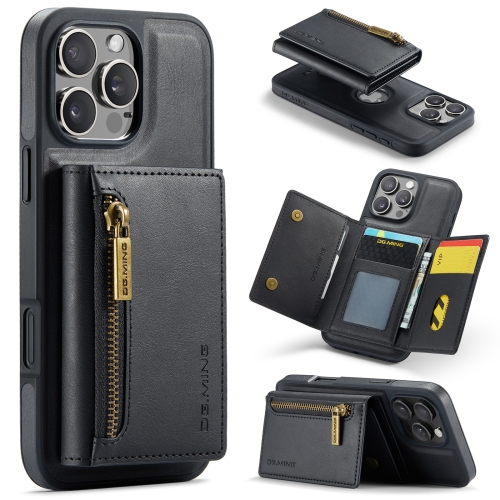 

For iPhone 16 Pro DG.MING M5 Series Zip RFID Multi Card Detachable Leather Phone Case(Black)