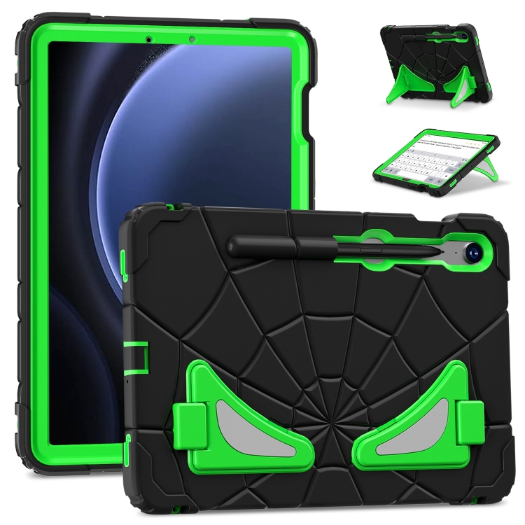 

For Samsung Galaxy S9 FE / S8 / S7 Spider Silicone Hybrid PC Shockproof Tablet Case(Black Green)