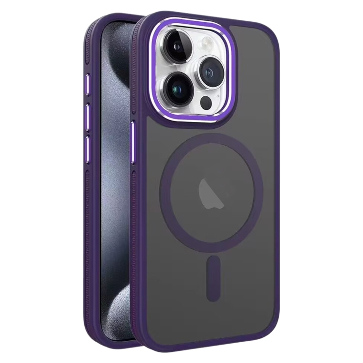 

For iPhone 15 Pro Max Two-color Frosted MagSafe Magnetic Phone Case(Purple)
