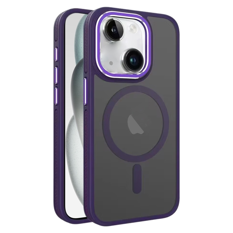 

For iPhone 15 Two-color Frosted MagSafe Magnetic Phone Case(Purple)