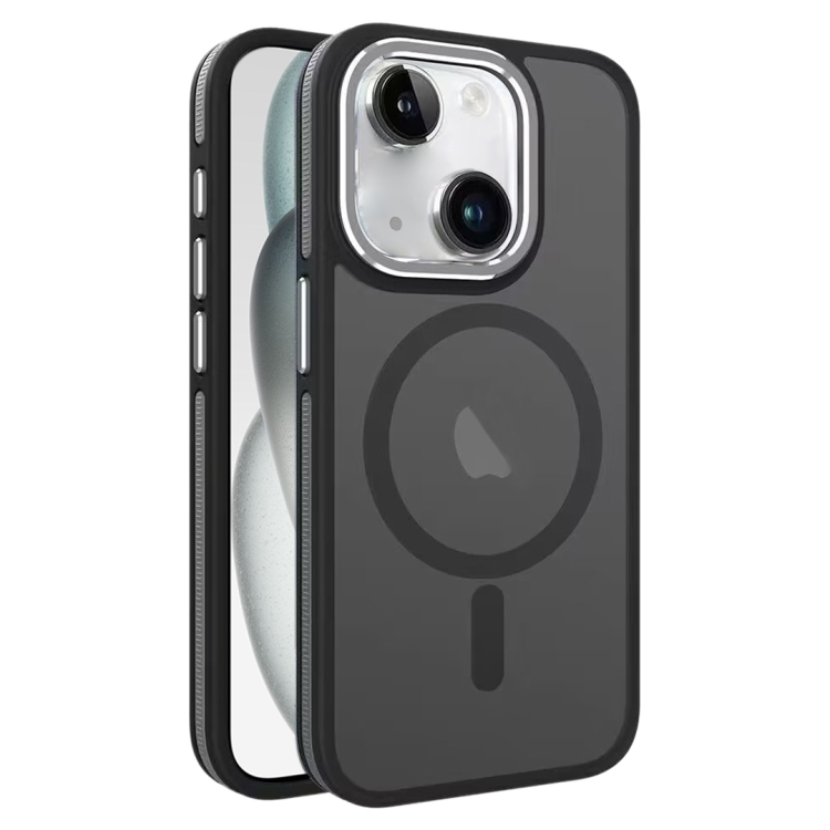 

For iPhone 15 Two-color Frosted MagSafe Magnetic Phone Case(Black)
