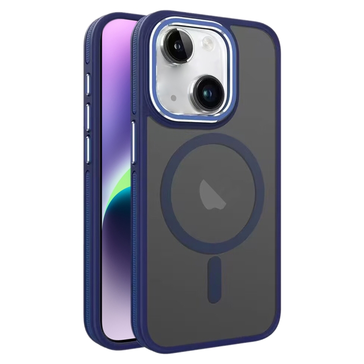 

For iPhone 14 Plus Two-color Frosted MagSafe Magnetic Phone Case(Blue)