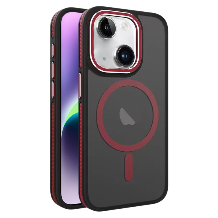 

For iPhone 14 Plus Two-color Frosted MagSafe Magnetic Phone Case(Red)