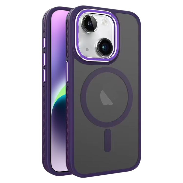 

For iPhone 14 Plus Two-color Frosted MagSafe Magnetic Phone Case(Purple)