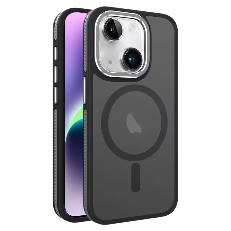 

For iPhone 14 Plus Two-color Frosted MagSafe Magnetic Phone Case(Black)