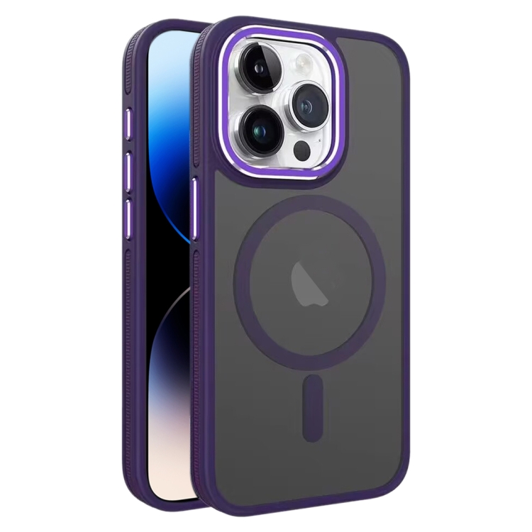 

For iPhone 14 Pro Max Two-color Frosted MagSafe Magnetic Phone Case(Purple)