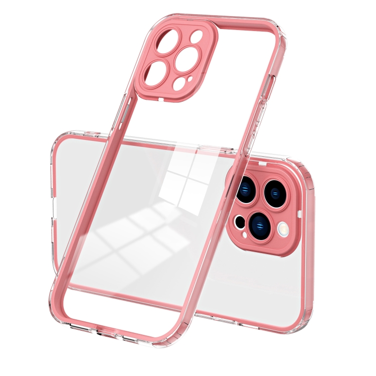 

For iPhone 15 Pro Max 3 in 1 Clear TPU Color PC Frame Phone Case(Pink)