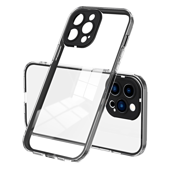 

For iPhone 15 Pro Max 3 in 1 Clear TPU Color PC Frame Phone Case(Black)