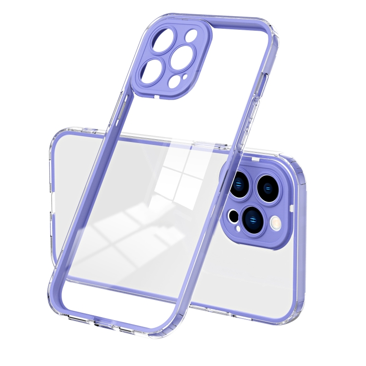 

For iPhone 15 Pro 3 in 1 Clear TPU Color PC Frame Phone Case(Purple)