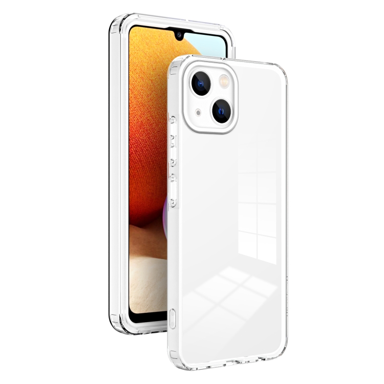 

For iPhone 15 3 in 1 Clear TPU Color PC Frame Phone Case(White)
