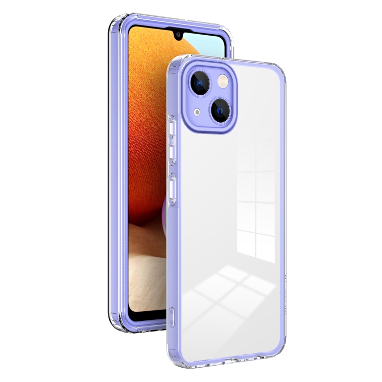 

For iPhone 15 3 in 1 Clear TPU Color PC Frame Phone Case(Purple)
