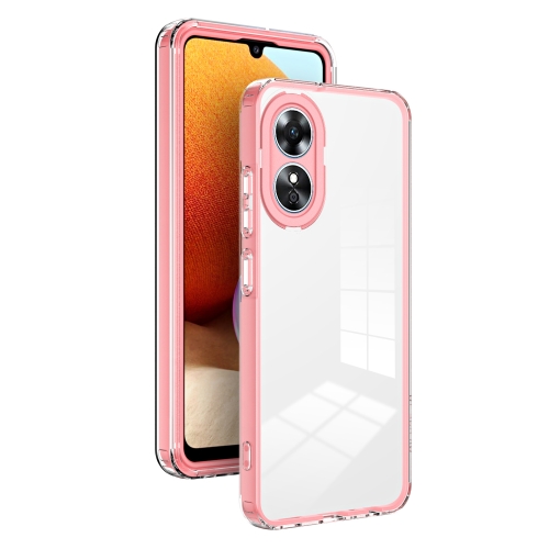 

For OPPO A38 3 in 1 Clear TPU Color PC Frame Phone Case(Pink)