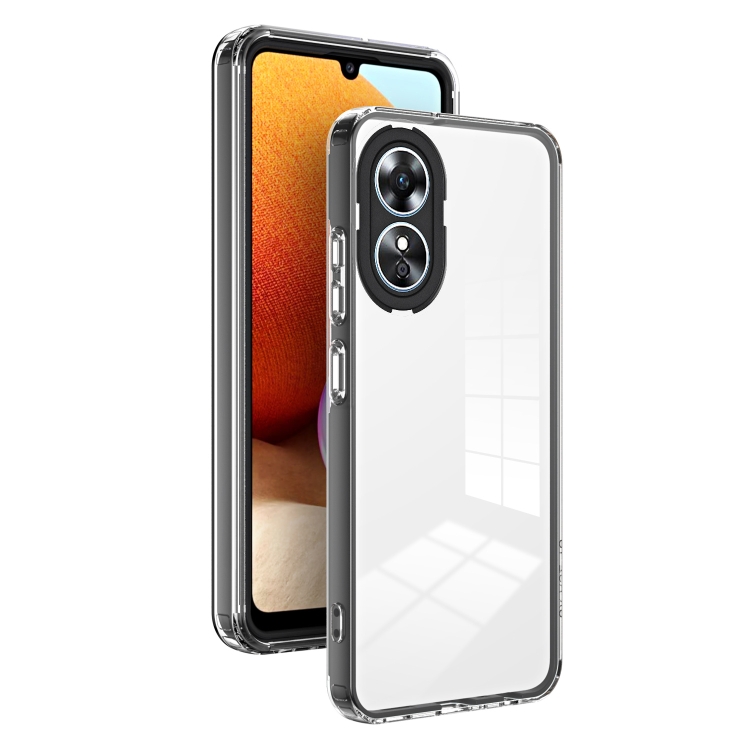

For OPPO A38 3 in 1 Clear TPU Color PC Frame Phone Case(Black)