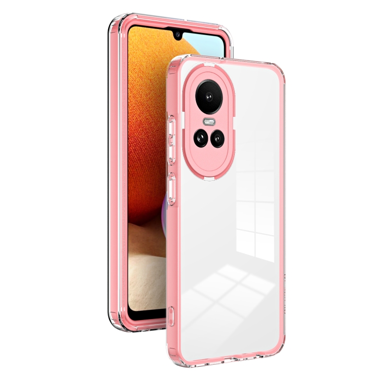 

For OPPO Reno10 5G/Reno10 Pro 5G 3 in 1 Clear TPU Color PC Frame Phone Case(Pink)