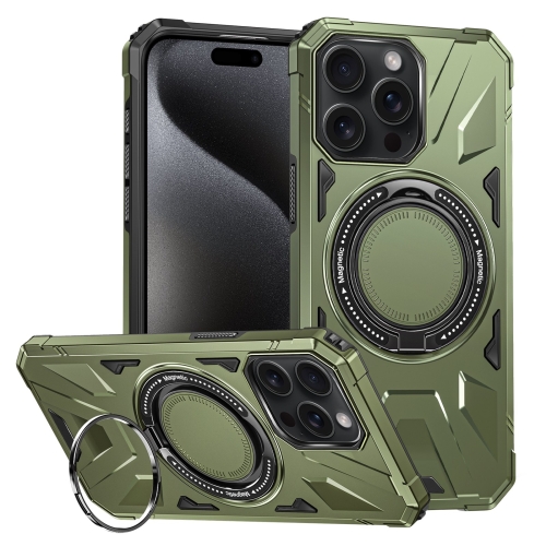 

For iPhone 15 Pro Max MagSafe Magnetic Shockproof Phone Case with Ring Holder(Dark Green)