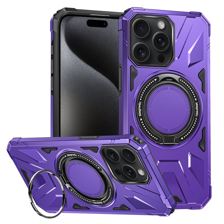 

For iPhone 15 Pro MagSafe Magnetic Shockproof Phone Case with Ring Holder(Purple)