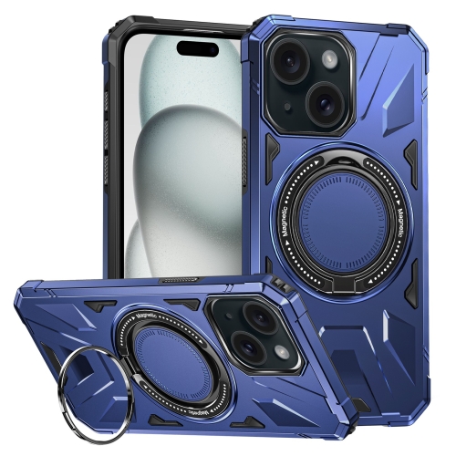 

For iPhone 15 Plus MagSafe Magnetic Shockproof Phone Case with Ring Holder(Navy Blue)