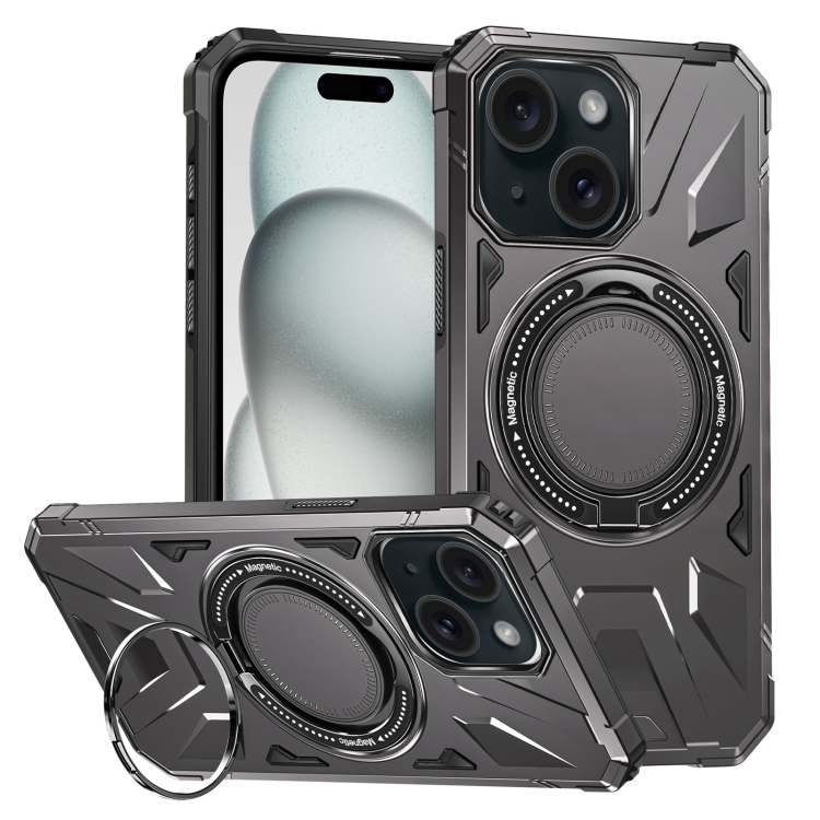 

For iPhone 15 Plus MagSafe Magnetic Shockproof Phone Case with Ring Holder(Dark Grey)