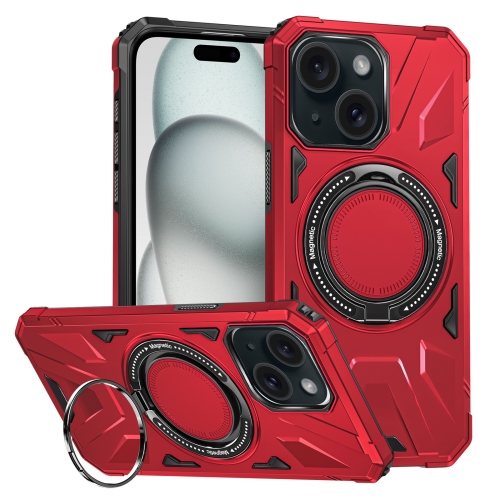 

For iPhone 15 MagSafe Magnetic Shockproof Phone Case with Ring Holder(Red)