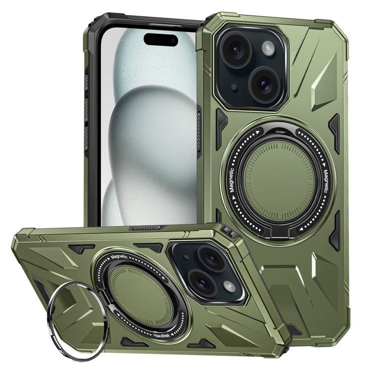 

For iPhone 15 MagSafe Magnetic Shockproof Phone Case with Ring Holder(Dark Green)