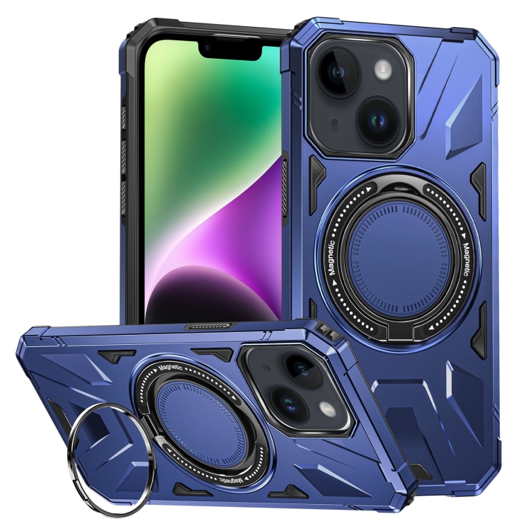 

For iPhone 14 Plus MagSafe Magnetic Shockproof Phone Case with Ring Holder(Navy Blue)