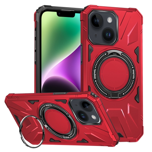 

For iPhone 14 Plus MagSafe Magnetic Shockproof Phone Case with Ring Holder(Red)