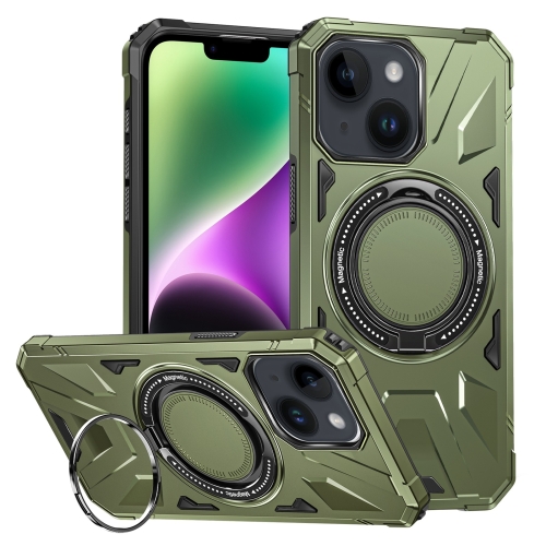 

For iPhone 14 Plus MagSafe Magnetic Shockproof Phone Case with Ring Holder(Dark Green)