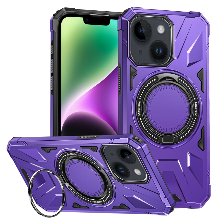 

For iPhone 14 Plus MagSafe Magnetic Shockproof Phone Case with Ring Holder(Purple)