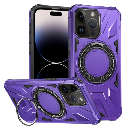 

For iPhone 14 Pro MagSafe Magnetic Shockproof Phone Case with Ring Holder(Purple)