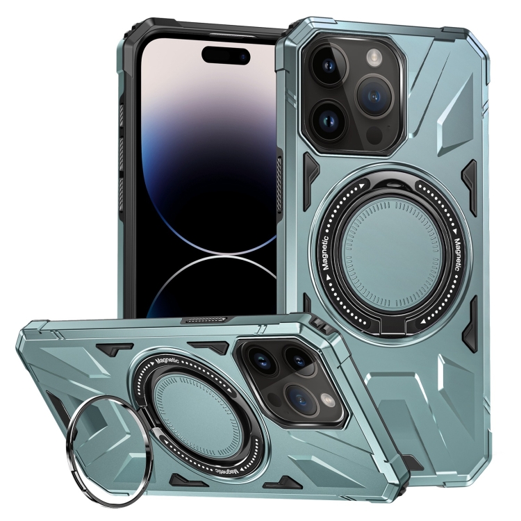 

For iPhone 14 Pro Max MagSafe Magnetic Shockproof Phone Case with Ring Holder(Green)