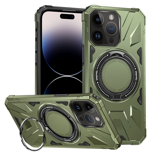 

For iPhone 14 Pro Max MagSafe Magnetic Shockproof Phone Case with Ring Holder(Dark Green)