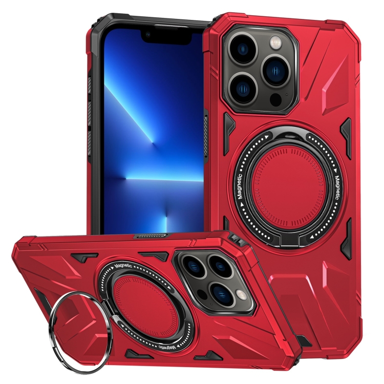 

For iPhone 13 Pro MagSafe Magnetic Shockproof Phone Case with Ring Holder(Red)