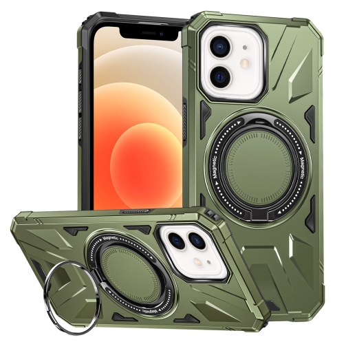 

For iPhone 12/12 Pro MagSafe Magnetic Shockproof Phone Case with Ring Holder(Dark Green)