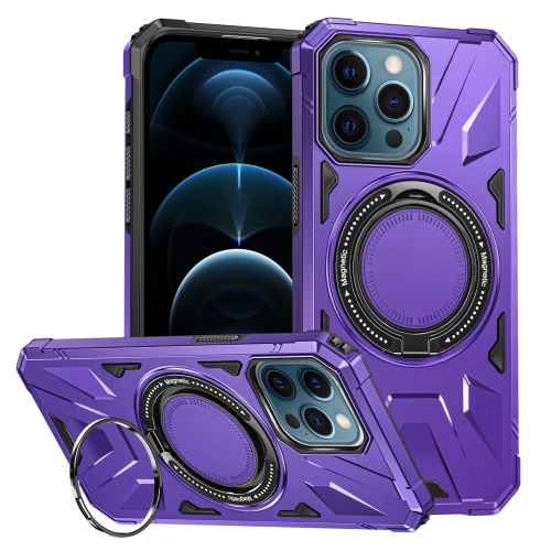 

For iPhone 12 Pro Max MagSafe Magnetic Shockproof Phone Case with Ring Holder(Purple)