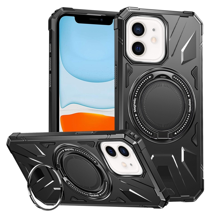 

For iPhone 11 MagSafe Magnetic Shockproof Phone Case with Ring Holder(Black)