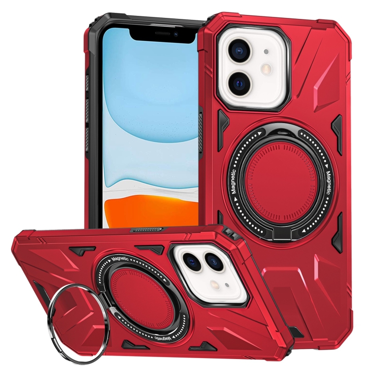 

For iPhone 11 MagSafe Magnetic Shockproof Phone Case with Ring Holder(Red)