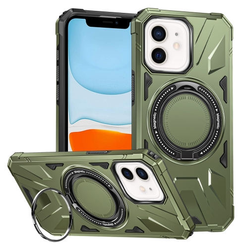 

For iPhone 11 MagSafe Magnetic Shockproof Phone Case with Ring Holder(Dark Green)