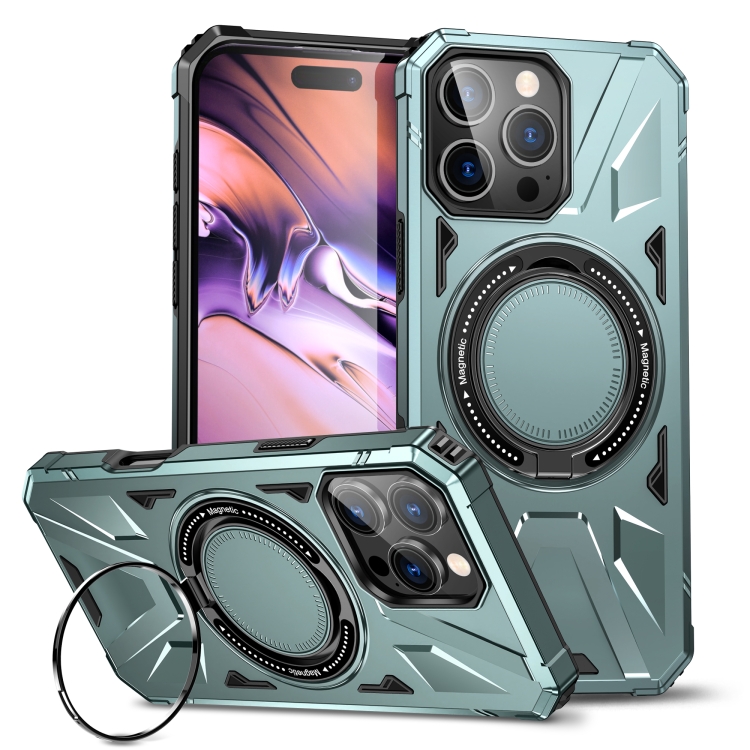 

For iPhone 16 Pro MagSafe Magnetic Shockproof Phone Case with Ring Holder(Green)
