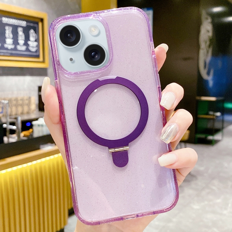 

For iPhone 15 Glitter MagSafe Magnetic Phone Case with Stand(Purple)
