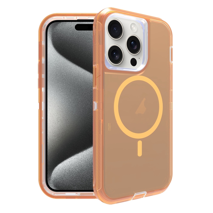 

For iPhone 15 Pro Max Shockproof MagSafe Magnetic Phone Case(Transparent Gold)