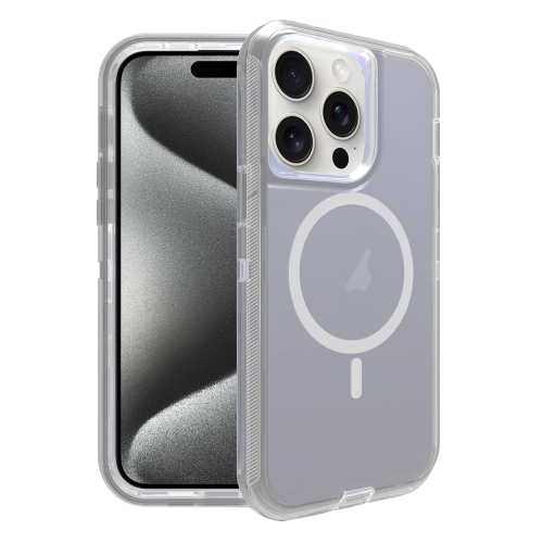 

For iPhone 15 Pro Shockproof MagSafe Magnetic Phone Case(Transparent Grey)