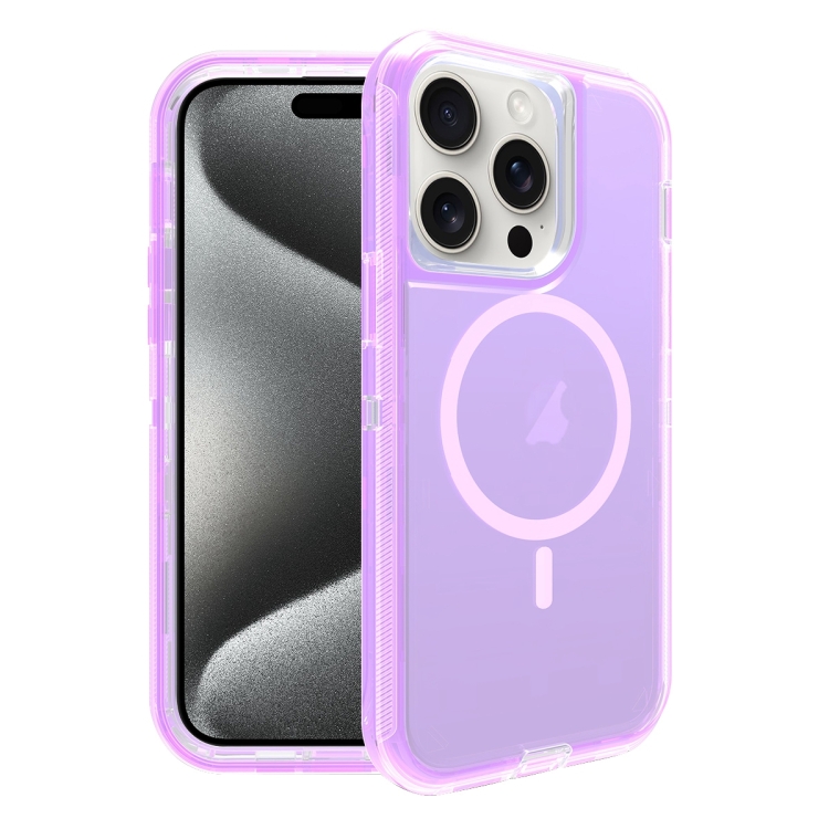 

For iPhone 15 Pro Shockproof MagSafe Magnetic Phone Case(Transparent Purple)