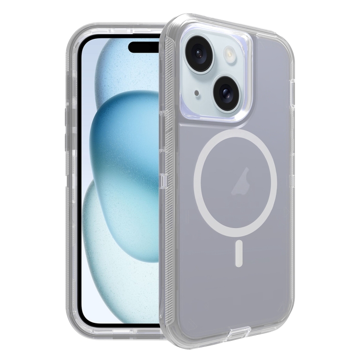 

For iPhone 15 Shockproof MagSafe Magnetic Phone Case(Transparent Grey)